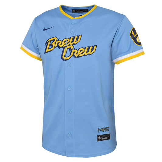 Youth  Nike Brewers 2022 City Connect Replica Team Jersey - Light Blue