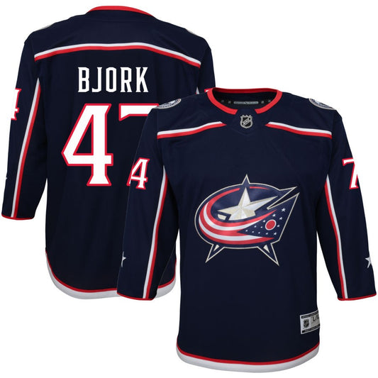 Marcus Bjork Columbus Blue Jackets Youth Home Premier Jersey - Navy