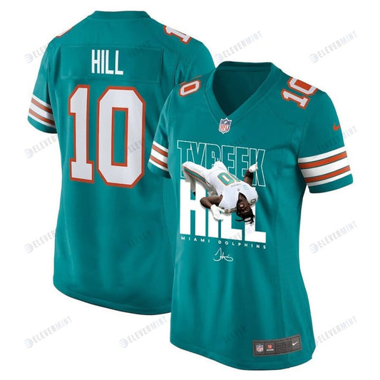 Tyreek Hill 10 Signed Miami Dolphins Cheetah Alternate Game Women Jersey - Aqua V2