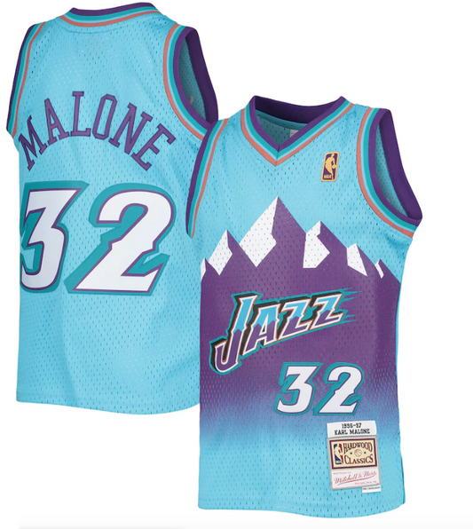 Men's Karl Malone Utah Jazz Mitchell & Ness 1996-97 Hardwood Classics Reload Jersey ?Light Blue