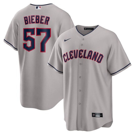 Men's Cleveland Guardians Shane Bieber Cool Base Replica Road Jersey - Gray