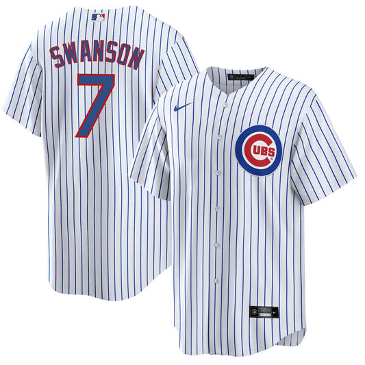 Men's Dansby Swanson Chicago Cubs White Home Premium Stitch Replica Jersey