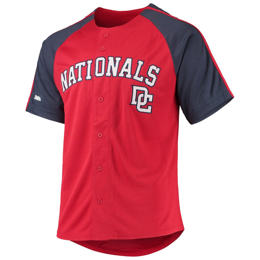 Men's  Stitches Nationals Button-Down Raglan Replica Jersey - Red