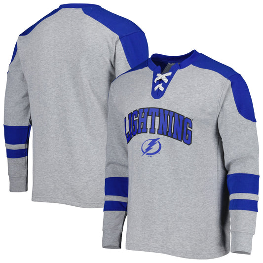 Men's Heather Gray Tampa Bay Lightning Classic Fit Lace-Up Pullover Sweatshirt