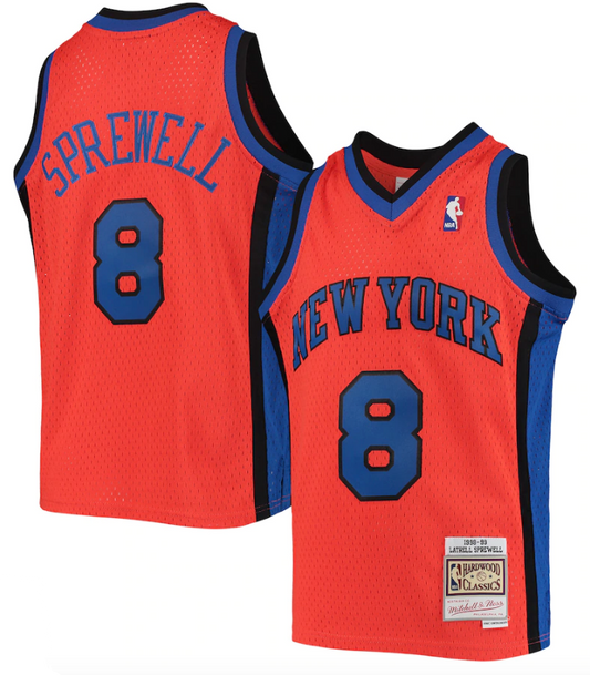 Men's Latrell Sprewell New York Knicks Mitchell & Ness 1998-99 Hardwood Classics Reload Jersey ?Orange