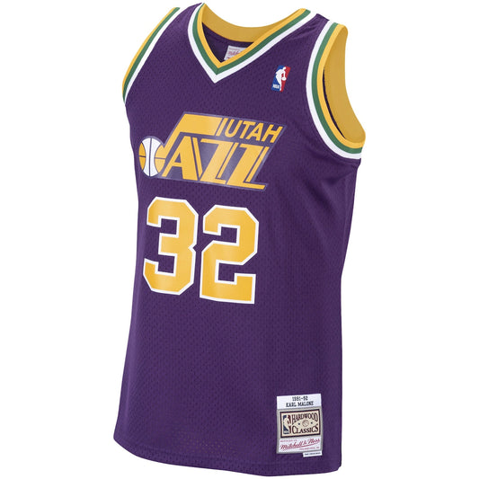 Men's Karl Malone Mitchell & Ness Jazz Swingman Jersey - Purple