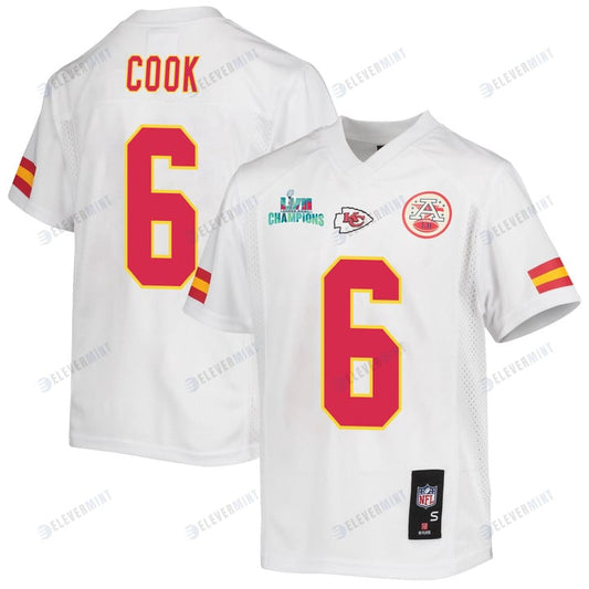 Bryan Cook 6 Kansas City Chiefs Super Bowl LVII Champions Youth Game Jersey - White