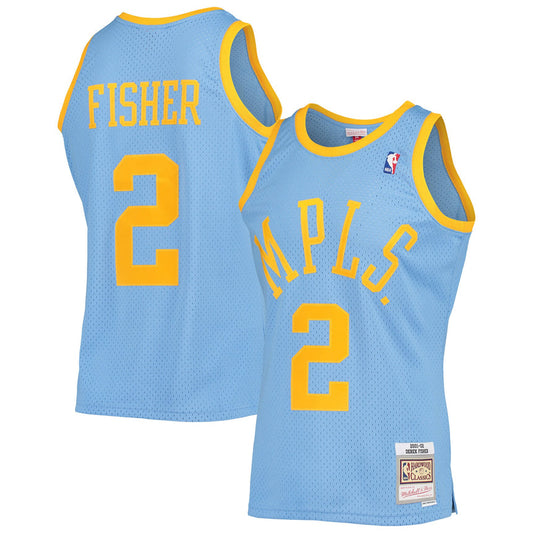 Men's Los Angeles Lakers Derek Fisher Mitchell & Ness Powder Blue 2001-02 Hardwood Classics Swingman Jersey