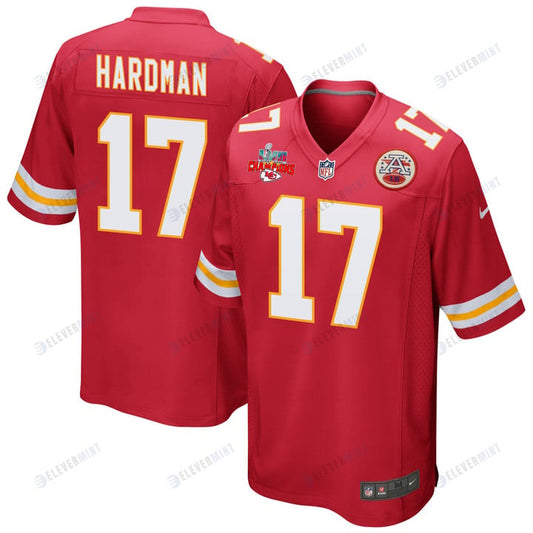 Mecole Hardman 17 Kansas City Chiefs Super Bowl LVII Champions 3 Stars Men Game Jersey - Red