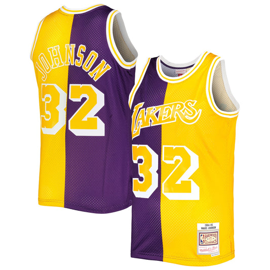 Magic Johnson Los Angeles Lakers Mitchell & Ness Hardwood Classics 1984/85 Split Swingman Jersey - Purple/Gold