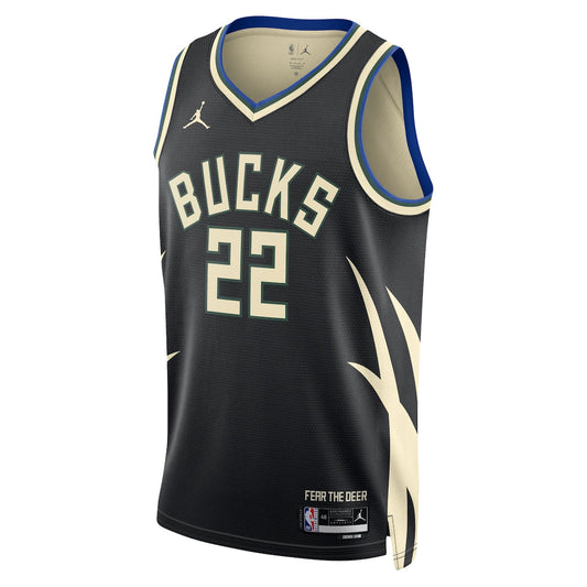 Men's Khris Middleton Jordan Bucks 2022/23 Swingman Jersey Statement Edition - Black