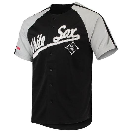 Men's  Stitches White Sox Button-Down Raglan Replica Jersey - Black