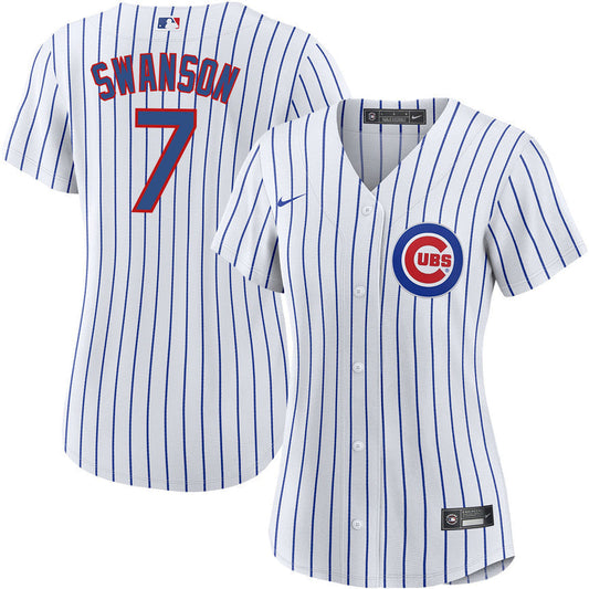 Women's Dansby Swanson Chicago Cubs White Home Premium Stitch Replica Team Jersey