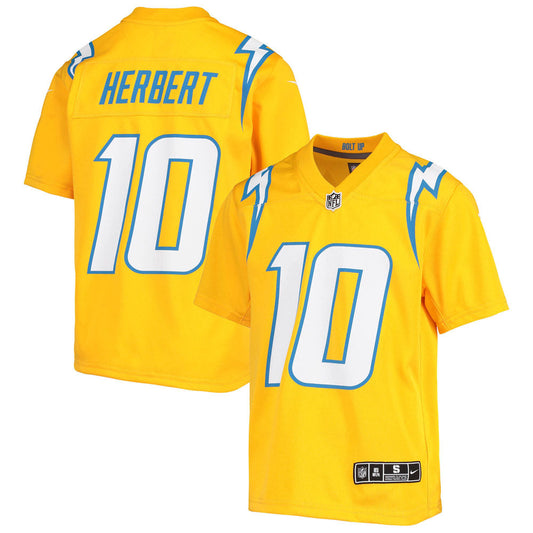 Youth Los Angeles Chargers Justin Herbert Inverted Team Game Jersey Gold