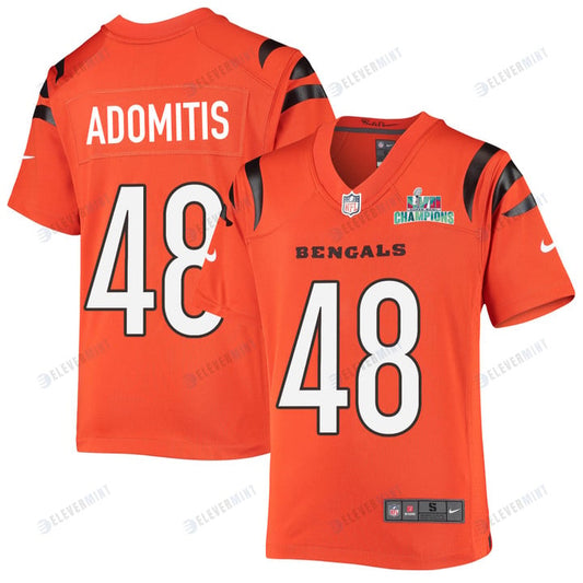 Cal Adomitis 48 Cincinnati Bengals Super Bowl LVII Champions Youth Alternate Game Jersey - Orange