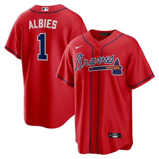 Men's Atlanta Braves Ozzie Albies Alternate Player Name Jersey - Red