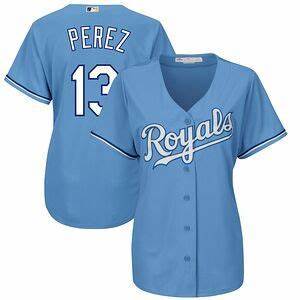 Womens Kansas City Royals Salvador Perez Cool Base Replica Jersey Light Blue