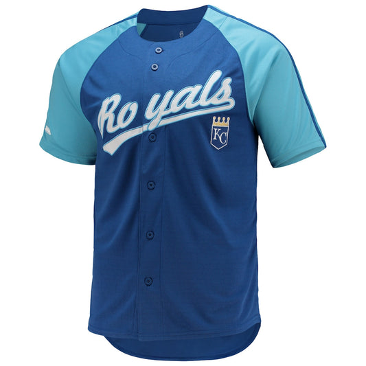 Men's  Stitches Royals Button-Down Raglan Replica Jersey - Blue