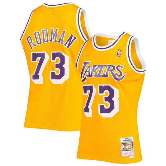 Men's Los Angeles Lakers Dennis Rodman Mitchell & Ness 1998-99 Hardwood Classics Gold Swingman Jersey