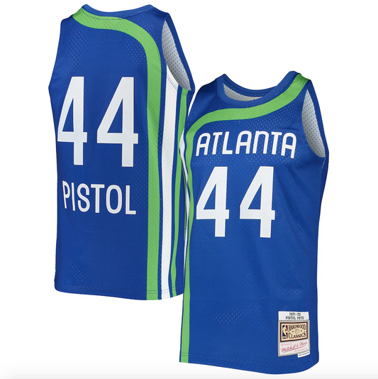 Men's Atlanta Hawks Pete Maravich Mitchell & Ness Blue 1971-72 Hardwood Classics Swingman Jersey