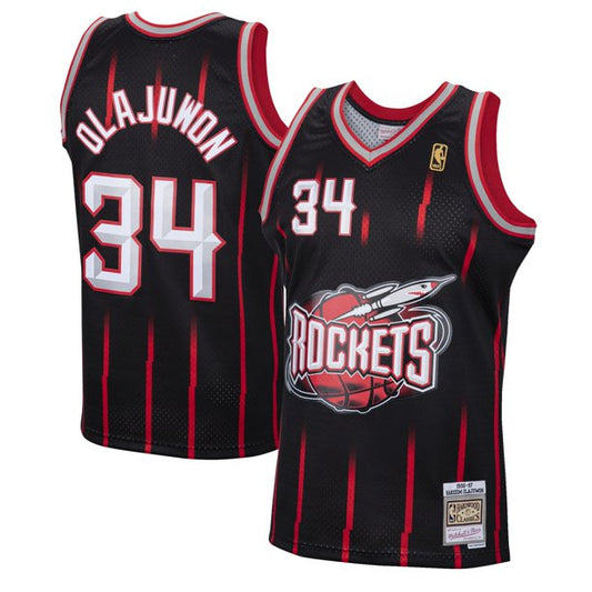 Men's Hakeem Olajuwon Houston Rockets Mitchell & Ness 1996-97 Hardwood Classics Reload Jersey ?Black