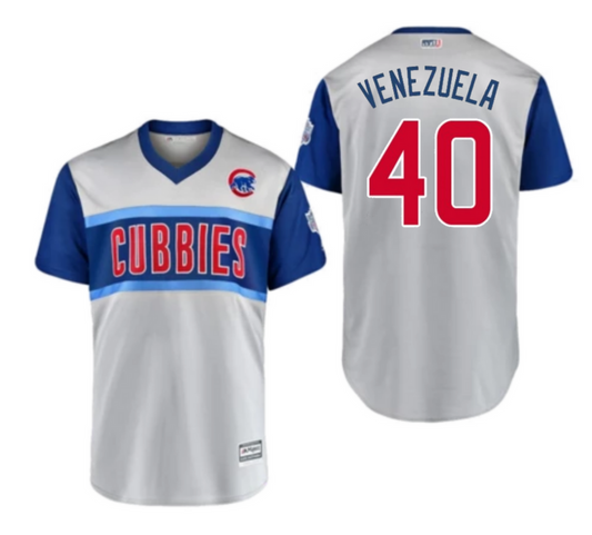 Men's Chicago Cubs Willson Contreras Venezuela Majestic Gray 2019 MLB Little League Classic Replica Player Jersey