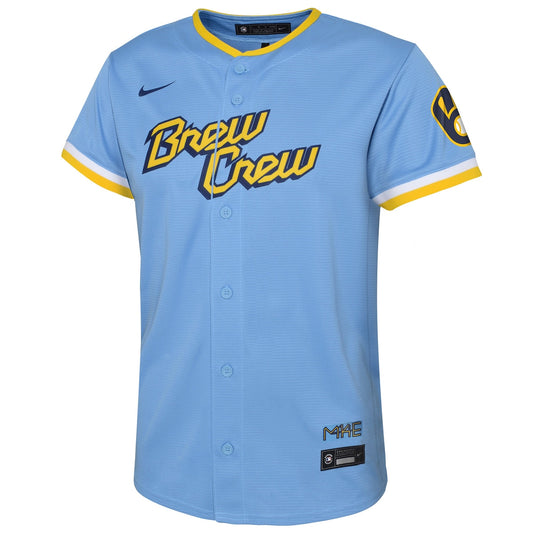 Boys' Grade School  Nike Brewers 2022 City Connect Replica Team Jersey - Light Blue