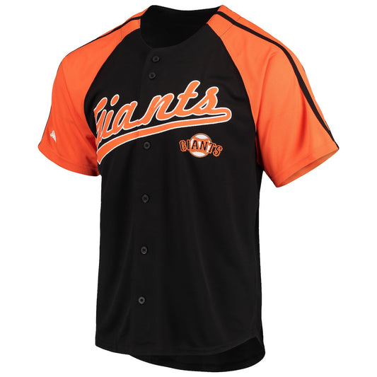 Men's  Stitches Giants Button-Down Raglan Replica Jersey - Black