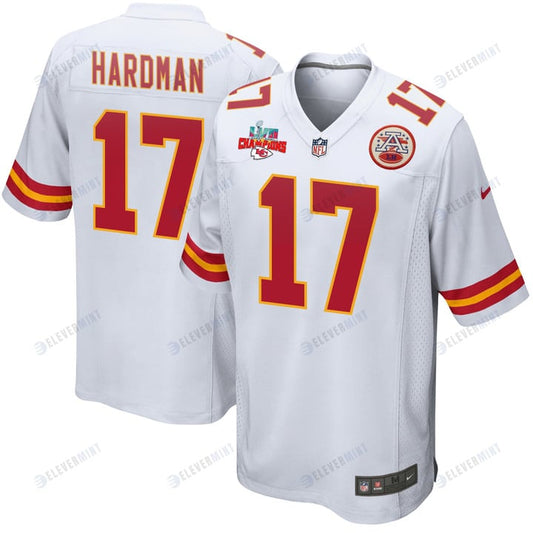 Mecole Hardman 17 Kansas City Chiefs Super Bowl LVII Champions 3 Stars Men Game Jersey - White