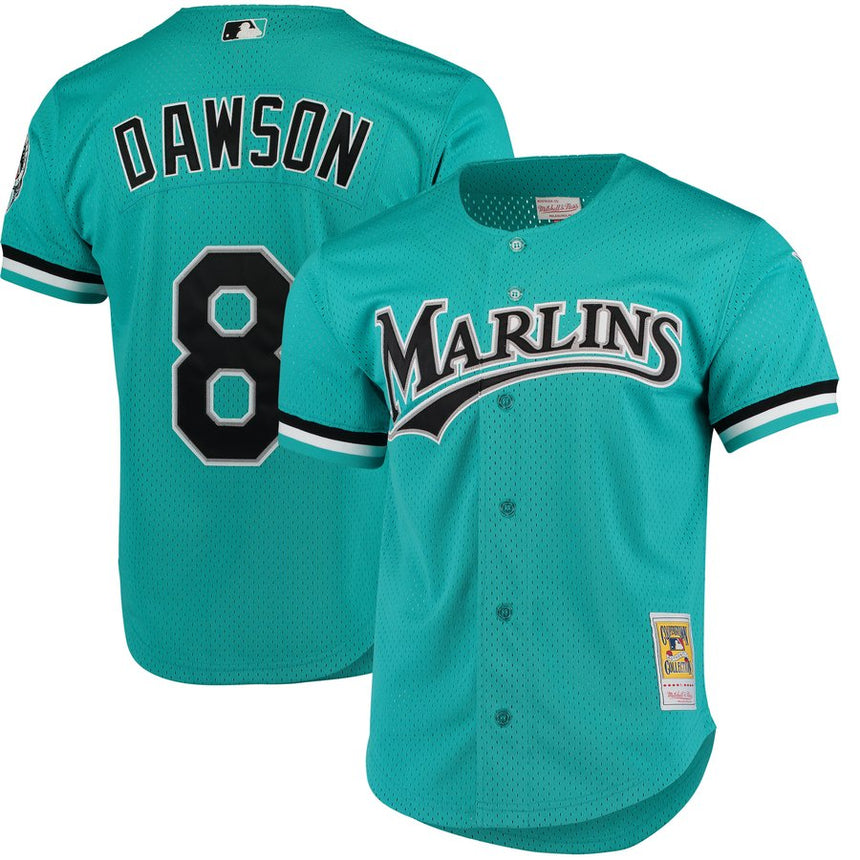 Men's Florida Marlins Andre Dawson 1995 Mitchell & Ness Teal Fashion Cooperstown Collection Mesh Batting Practice Jersey