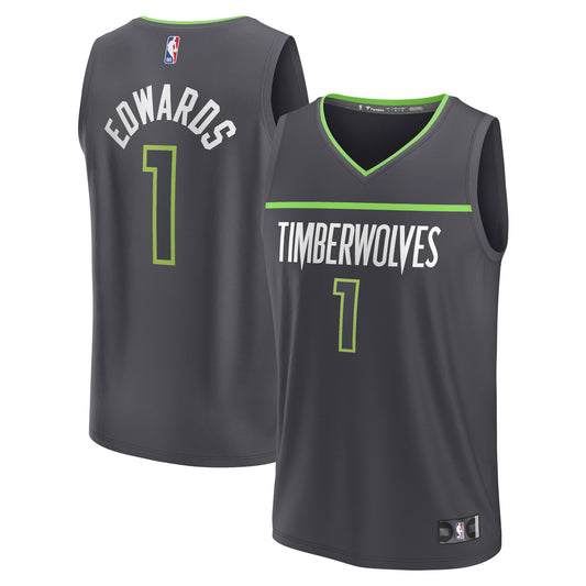 Anthony Edwards Minnesota Timberwolves Fanatics Branded Fast Break Replica Player Jersey - Statement Edition - Anthracite