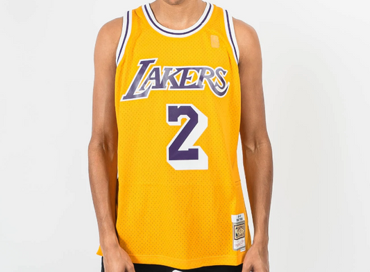 Men's Los Angeles Lakers Derek Fisher Mitchell & Ness Gold 1996-97 Hardwood Classics Swingman Jersey