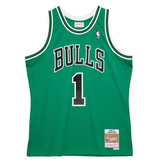 Men's Chicago Bulls Derrick Rose Mitchell & Ness Kelly Green 2008-09 St. Patrick's Day Hardwood Classics Swingman Jersey